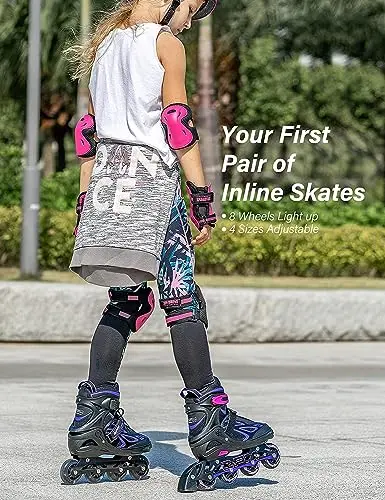 2PM SPORTS Vinal Regulables Iluminación Patines en línea para Hijo y Adolescentes con luz Completa hasta LED Ruedas, Diversión Flashing Roller Blades para niños y niñas (M 34-37)