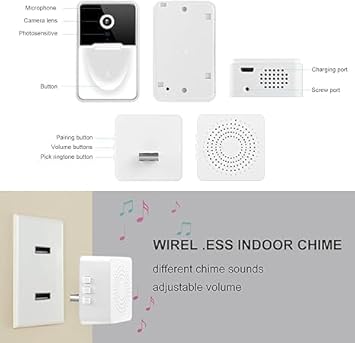 Imagen del producto - Cámara de Timbre Inalámbrica, Cámara de Timbre de Video WiFi con Timbre,Audio de 2 Vías, Visión Nocturna por Infrarrojos, Videollamada Remota, Almacenamiento en la Nube doorbell Camera