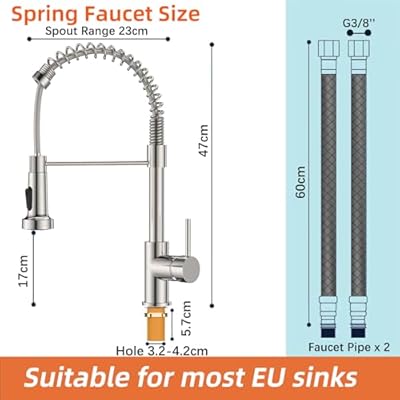 Imagen del producto - Grifo de Cocina, Grifo Mezclador para Fregadero de Cocina con Rociador Desplegable, Giratorio 360°, Grifo de Cocina con Resorte de Arco Alto, 2 Modos de Rociado, Acero Inoxidable 304, Cromo pulido