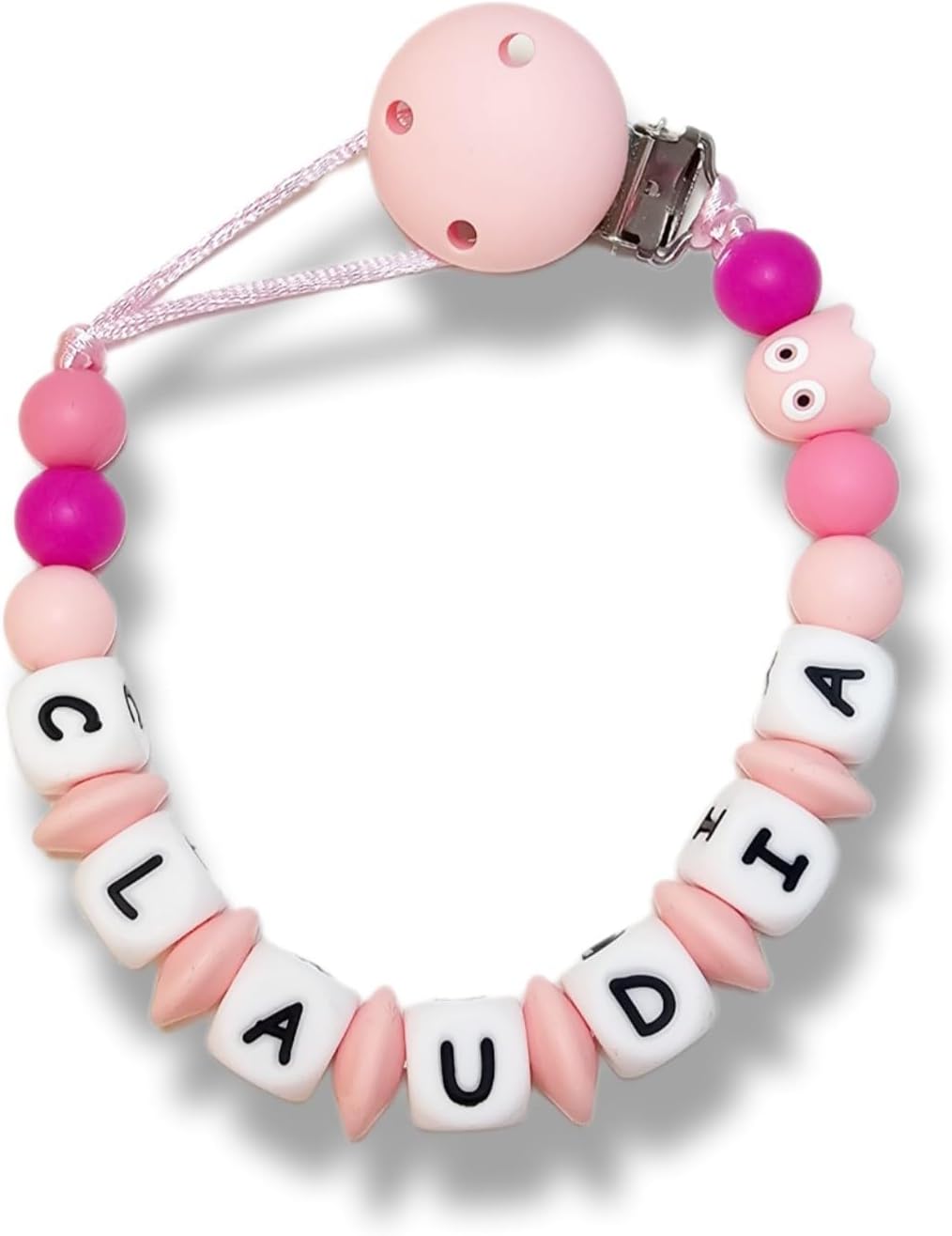 Imagen del producto - Cadena para el chupete con nombre de bebe personalizado, Sujetachupetes seguro normativa UNE. Chupetero TetebyNoa (Nuevo modelo)