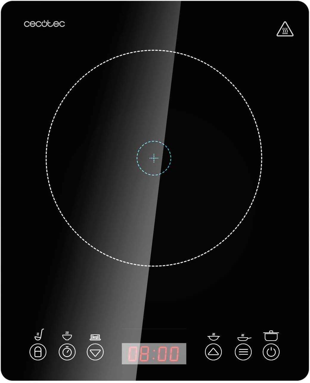 Imagen del producto - Cecotec Placa de Inducción Portátil 1 Fuego Full Magma Slim. 2000W de Potencia en 8 Niveles, Diseño en Cristal de Alta Resistencia, Display Táctil, Temporizador, Fácil Limpieza
