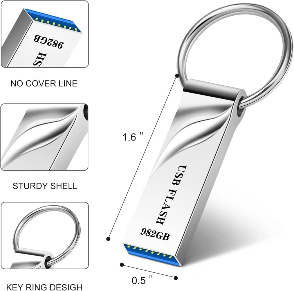 Imagen del producto - Copdorn Memoria USB 982GB Pendrive USB 3.0 Impermeable Pen Drive Alta Velocidad Memory Stick Metal Disco Duro Externo 982GB para Computadora Tableta Ordenador Portátil con Llavero