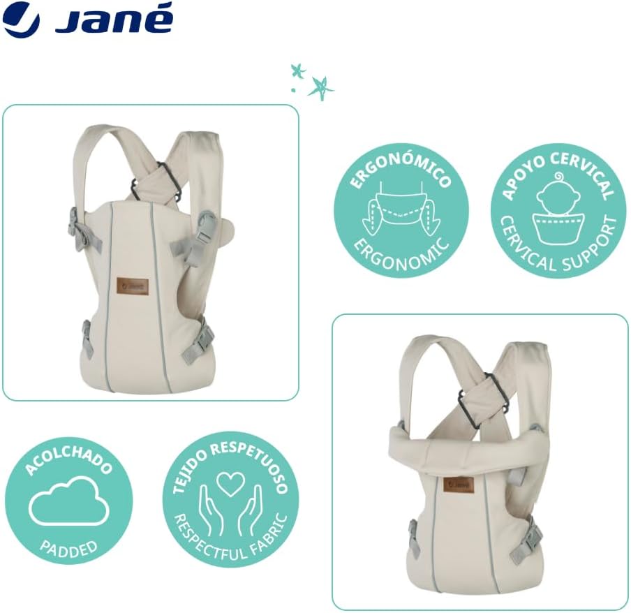 Imagen del producto - Jané Dual, Mochila Portabebé Ergonómica,desde Nacimiento hasta 15 kg, 3 Posiciones, Transpirable y Acolchado, Beige