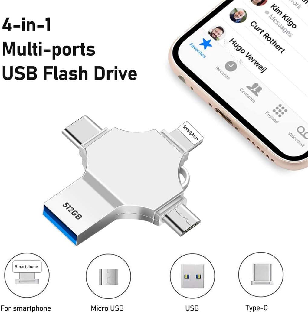 Imagen del producto - gaborlet Memoria USB 512GB Alta Velocidad 4 en 1 Pendrive C 512GB USB 3.0 Pen Drive Disco Duro Externo Memoria Externa para Smartphone PC Android