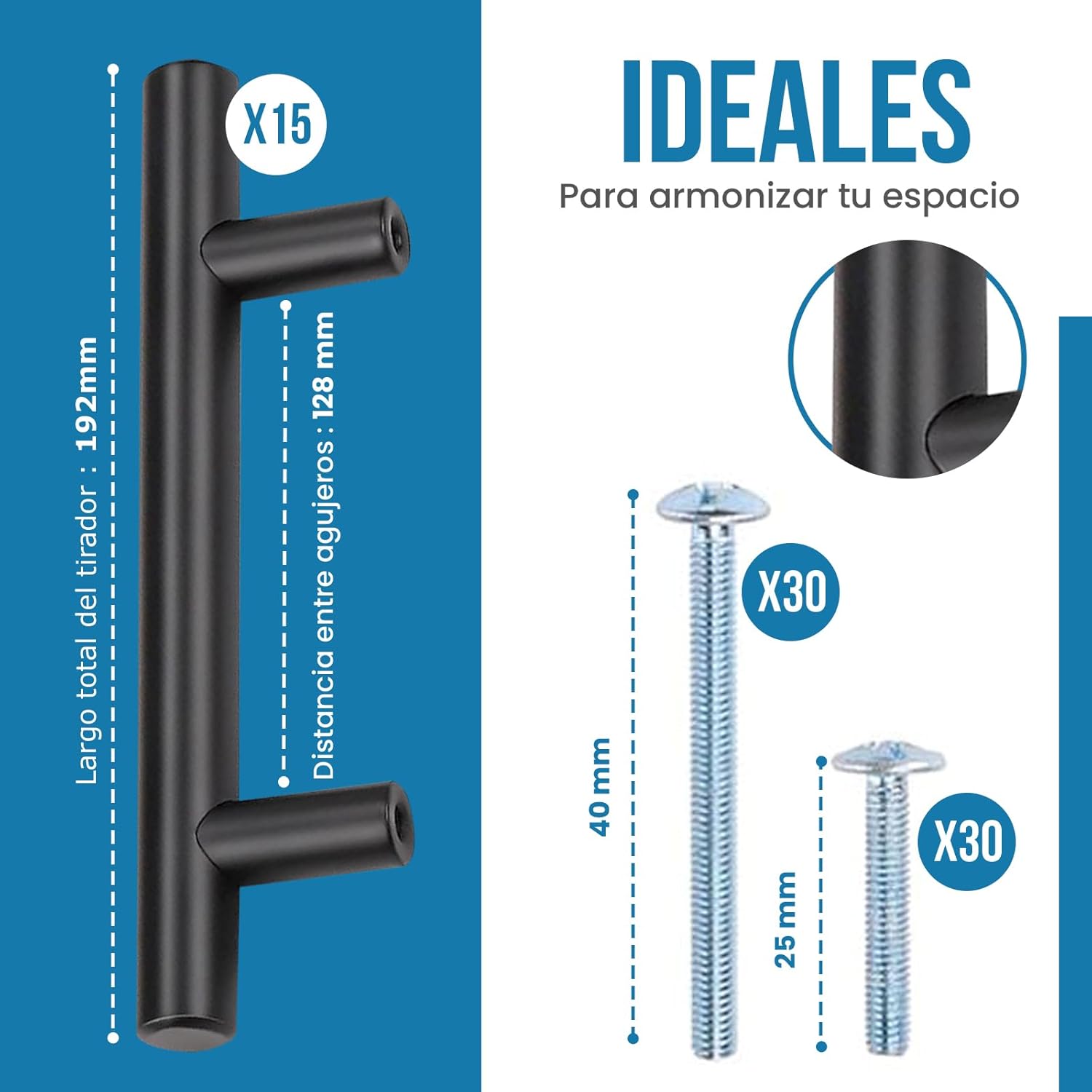 Imagen del producto - GULINO 15 Piezas Tiradores Cocina Negro 128mm Acero Inoxidable Mate con Tornillos, Tiradores Armarios, Tiradores negros, Tiradores de cocina, Tirador Armario, Tirador Negro