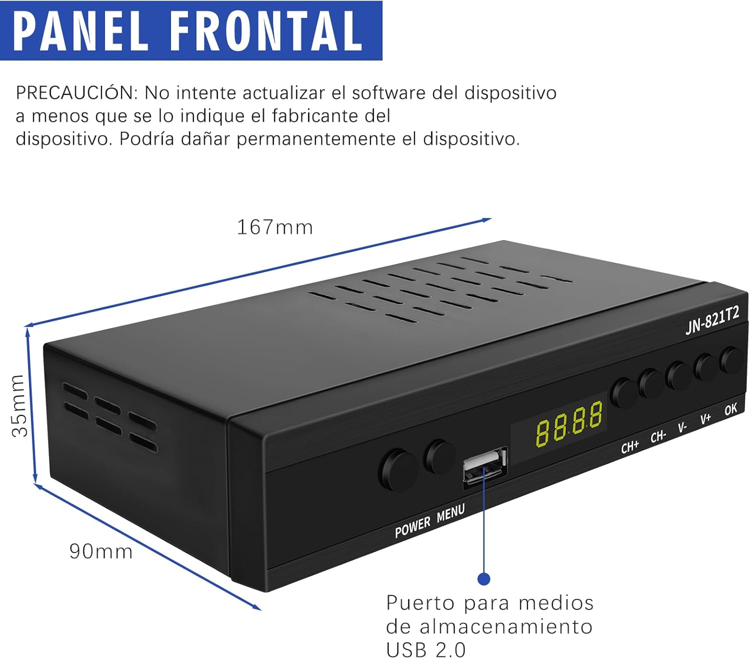 Imagen del producto - Decodificador TDT HD - DVB-T T2 H.265 HEVC Full HD PVR, USB, HDMI, SCART,Sintonizador de televisión Digital Terrestre, decodificador terrestre, Receptor Digital de Alta definición Full HD 1080p