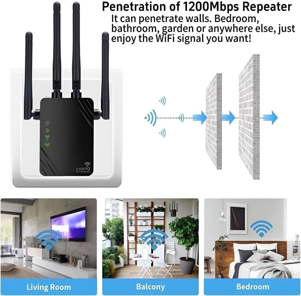 Imagen del producto - ANDHOT 2023 Nuevo Repetidor WiFi, Extensor WiFi, 1200Mbps 5GHz / 2.4GHz Dual-Band Anti-Jamming, Repetidor/Router/Ap Modo Amplificador WiFi, Potenciador de Señal, Extensor WiFi para Casa, Oficina etc!