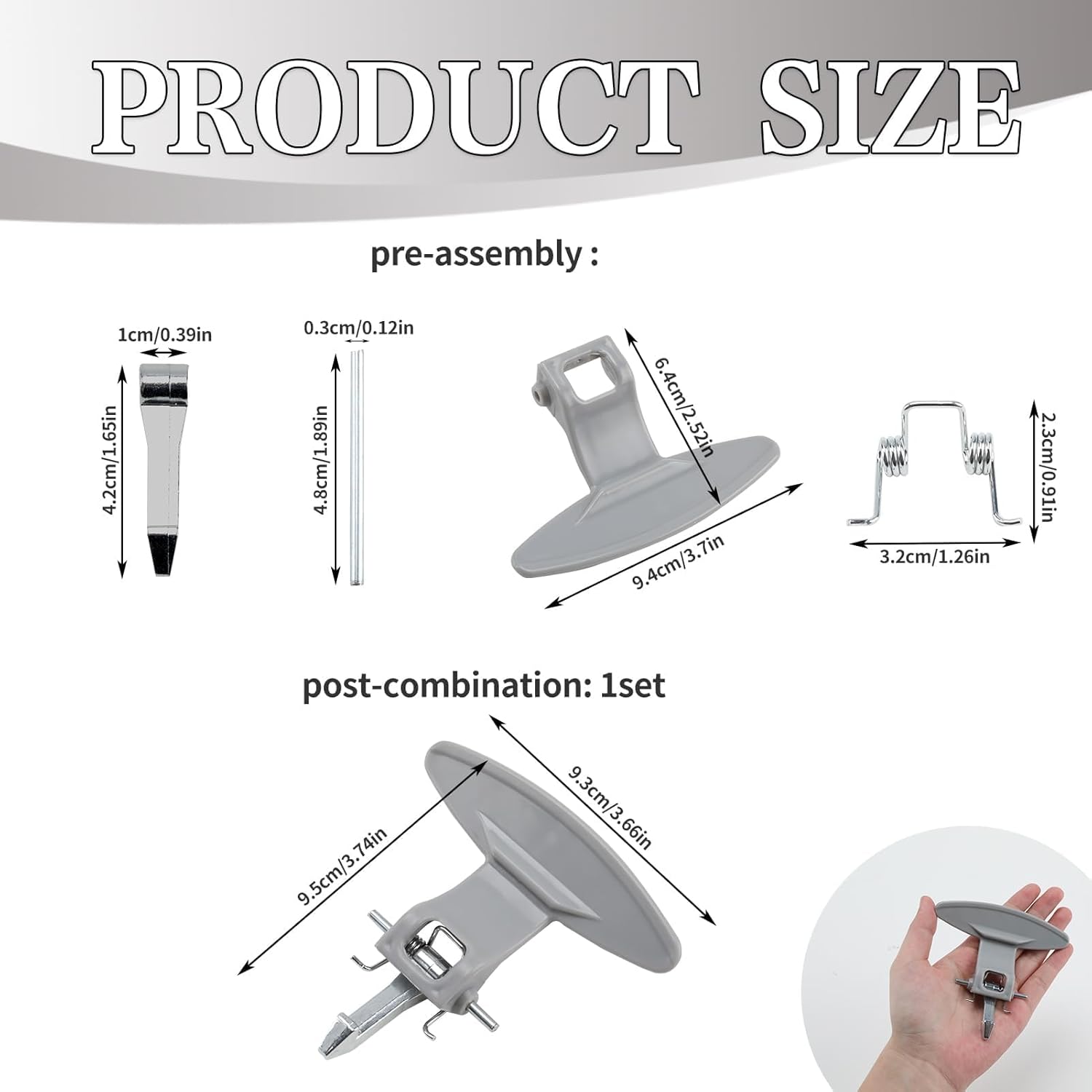 Imagen del producto - Kit Completo Tirador Puerta Lavadora Compatible con LG Ref. 3650EN3005,Plástico ABS,Listado Modelos Compatibles,Color gris