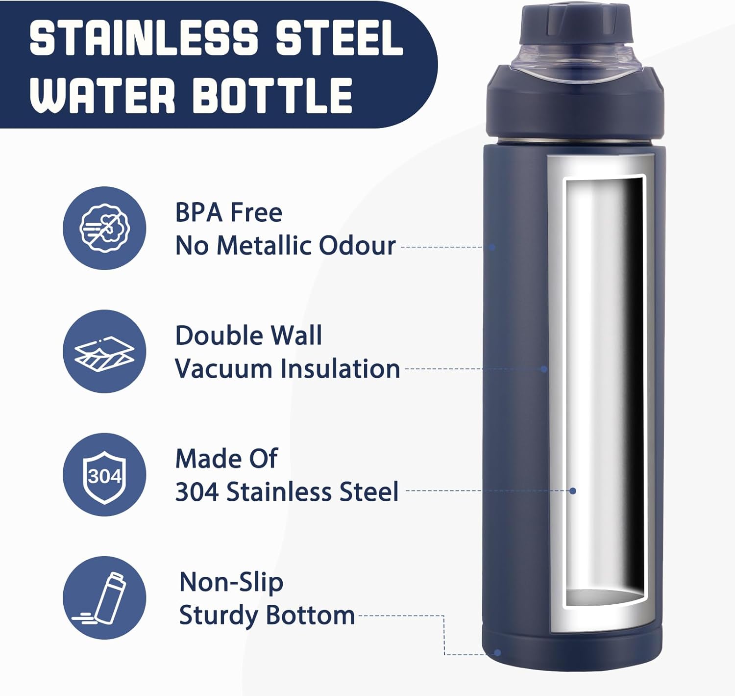 Imagen del producto - Autsel 1200ml Botella de agua de acero inoxidable con asa aislado botella deportiva a prueba de fugas de metal mantener las bebidas calientes frías para bicicleta camping deporte gimnasio