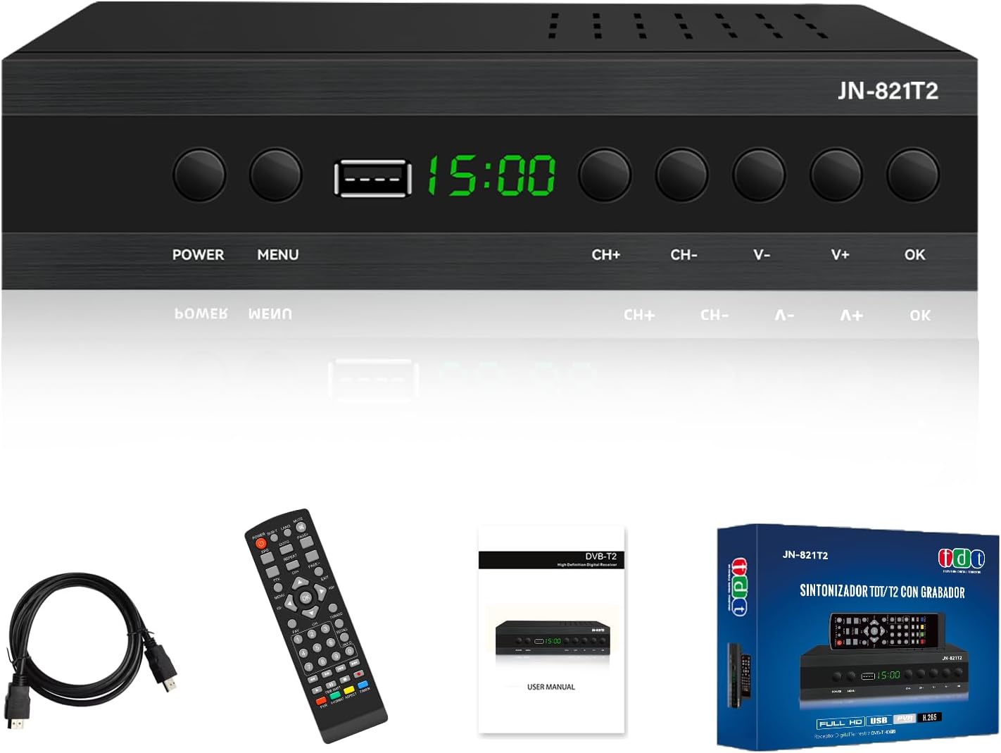 Yunucket Decoder DVB T2: Advanced 2024 Full HD MPEG 4 Hevc H265 Receiver with HDMI Cable and Solid-State Remote