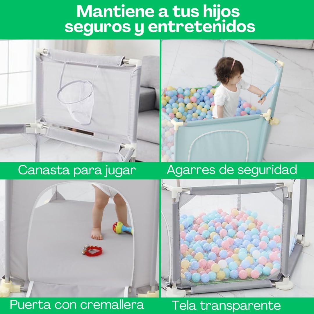 Imagen del producto - Parque Infantil Bebe | Corralito Bebe | Seguro y Resitente | Parque Bebe | Incluye Alfombra, Agarre, Canasta y Bolsa de Transporte | Parque Infantil | Antideslizante | Fácil de Montar