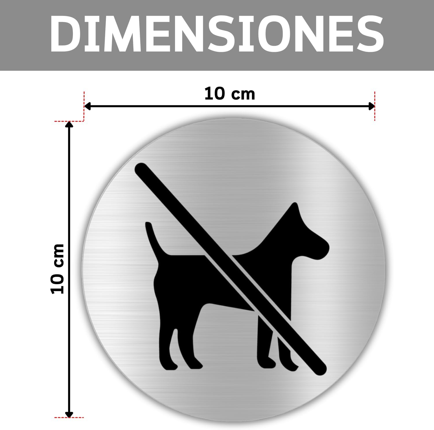 Imagen del producto - LEIASA | Señal Adhesiva Prohibido Perros - Grosor 0.6 mm - Diámetro Ø 100 mm - Aluminio - Señalización No Perros - Signo Prohibido Perros