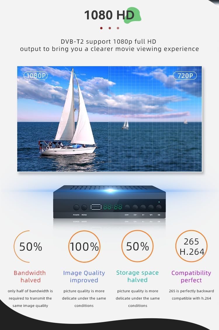 Imagen del producto - 2024 Nuevo Español TDT Decodificador TV DVB-T T2 H265 HEVC FTA Full HD PVR, USB, HDMI, SCART, Sintonizador de TV Digital Terrestre, Receptor Digital de Alta definición Full HD 1080p