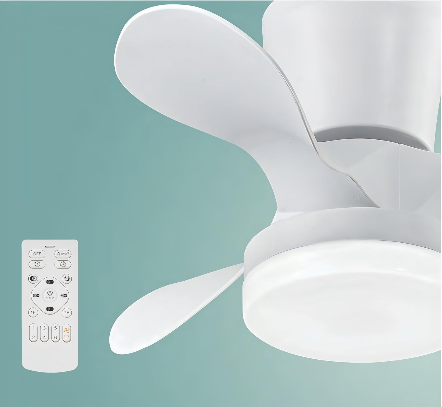 Imagen del producto - Ventilador de techo con luz LED 18W, motor DC 30W silencioso, ahorro energia y gran volumen de air, mando a distancia para cocina, dormitorio, comedor, patio Modos (Invierno/Verano) (Blanco)