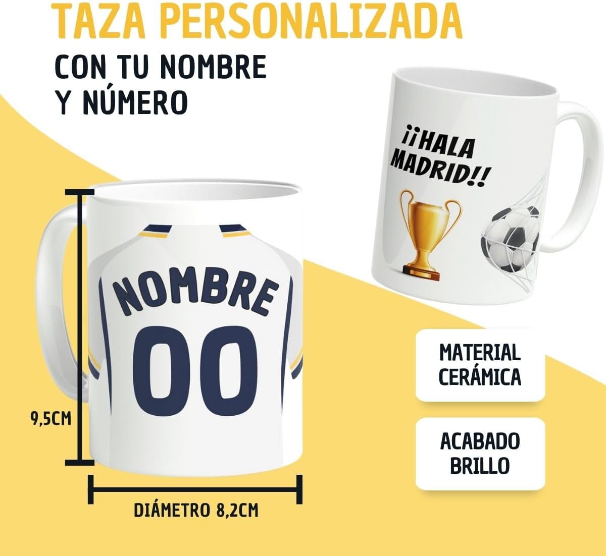 Imagen del producto - Taza Personalizada Fútbol | Tazas de Desayuno Real Madrid | Regalo Original para Aficionados del Futbol | Cosas de futbol para Niños | Regalos Mundial Futbolistas (Real Madrid)