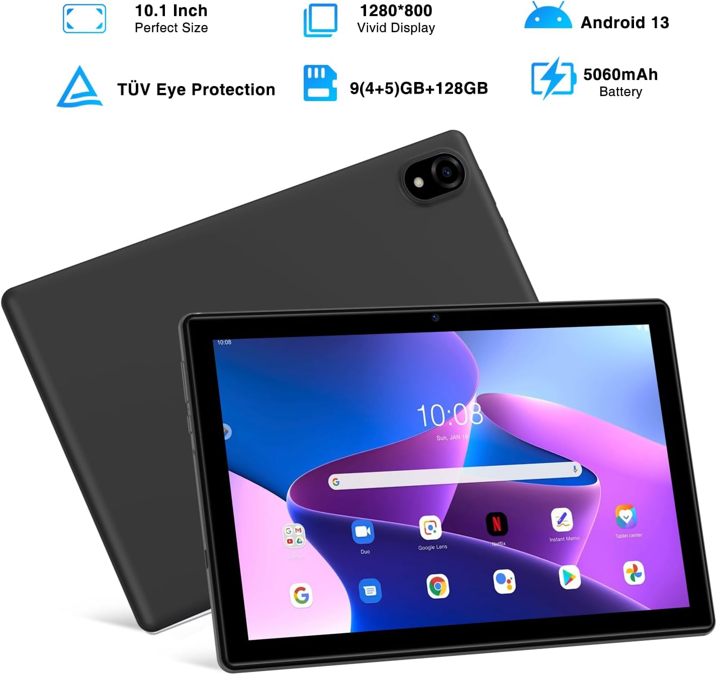 Imagen del producto - DOOGEE U10 Tablet 10.1 Pulgadas, WiFi 6 Tablet Android 13, 9GB RAM+128GB ROM, 1280 * 800 IPS Tablet PC, TÜV TÜV Rheinland, 5060mAh, Face ID, OTG, Bluetooth 5.0, 8MP+5MP, Gris