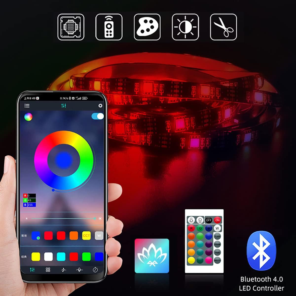 Imagen del producto - 5M luz led Tira LED rgb luces led habitacion,led tv tiras led USB 5050 16 Colores IR Control Remoto Sincronización de Música Bluetooth con Inteligente Control de APP para TV Fiesta Bar y Pasillo