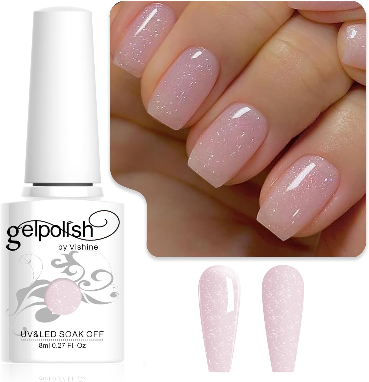 Reseña del Esmalte Gel Semipermanente Vishine: Transparente con Purpurina Rosa Nude para Manicura DIY en Casa