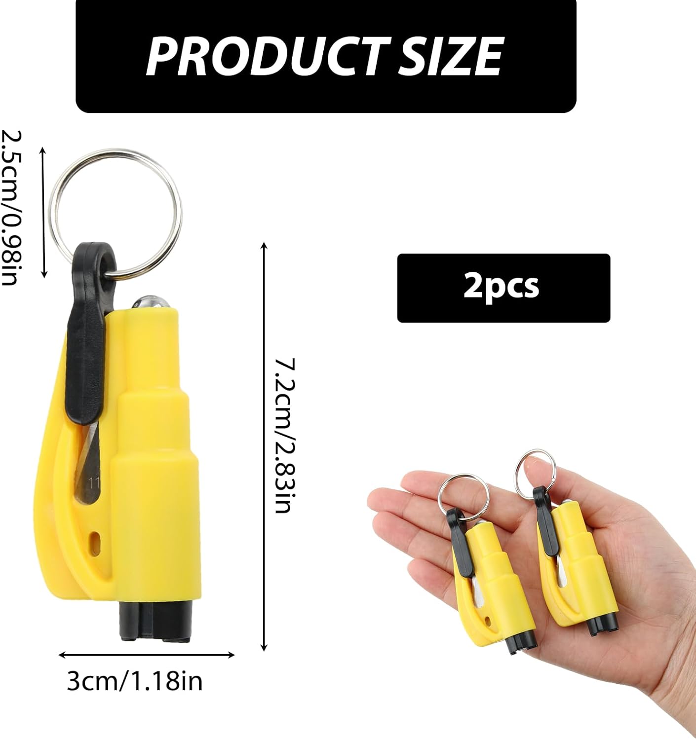 Imagen del producto - Llavero de Emergencia 3 en 1 - Rompe Cristales, Cortador de Cinturones de Seguridad Rompe Cristales, Cortador de Cinturones y Silbato de Supervivencia 2PCS