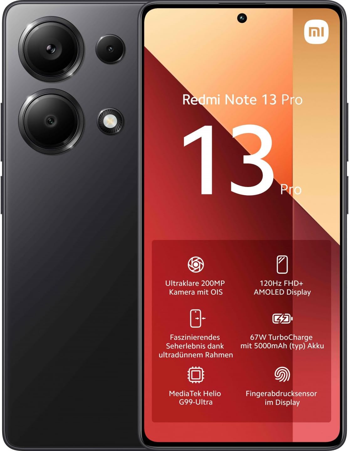 Xiaomi Redmi Note 13 Pro - Smartphone 4G con 8GB RAM y 256GB ROM, Pantalla AMOLED de 6.67 pulgadas, Versión Global en Negro