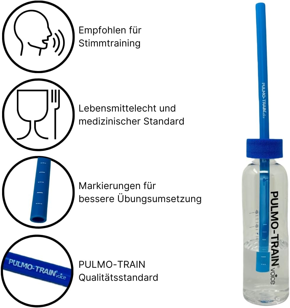 Imagen del producto - PULMO-TRAIN Juego de tubos de silicona para entrenamiento vocal en diferentes colores – manguera, botella y soporte – adecuado para hablar, entrenamiento vocal y orador (transparente, 1 juego)