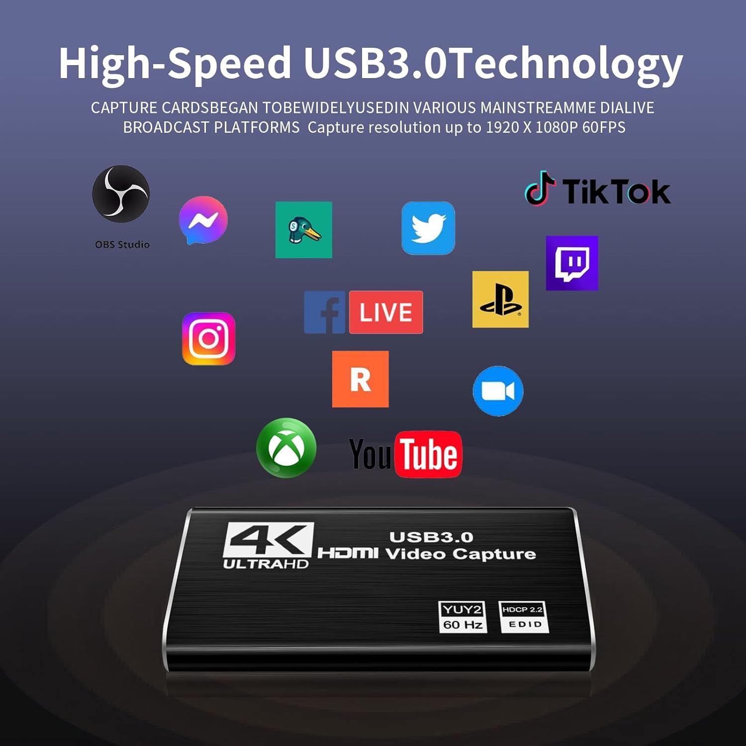 Imagen del producto - XIIXMASK capturadora de Video, capturadora Audio y Video, Tarjeta de Captura USB 3.0 4K HDMI Loop-out, 1080P 60FPS/2K 30FPS Captura de Videojuegos para PS5/Switch/cámara/PC/OBS（Negro）