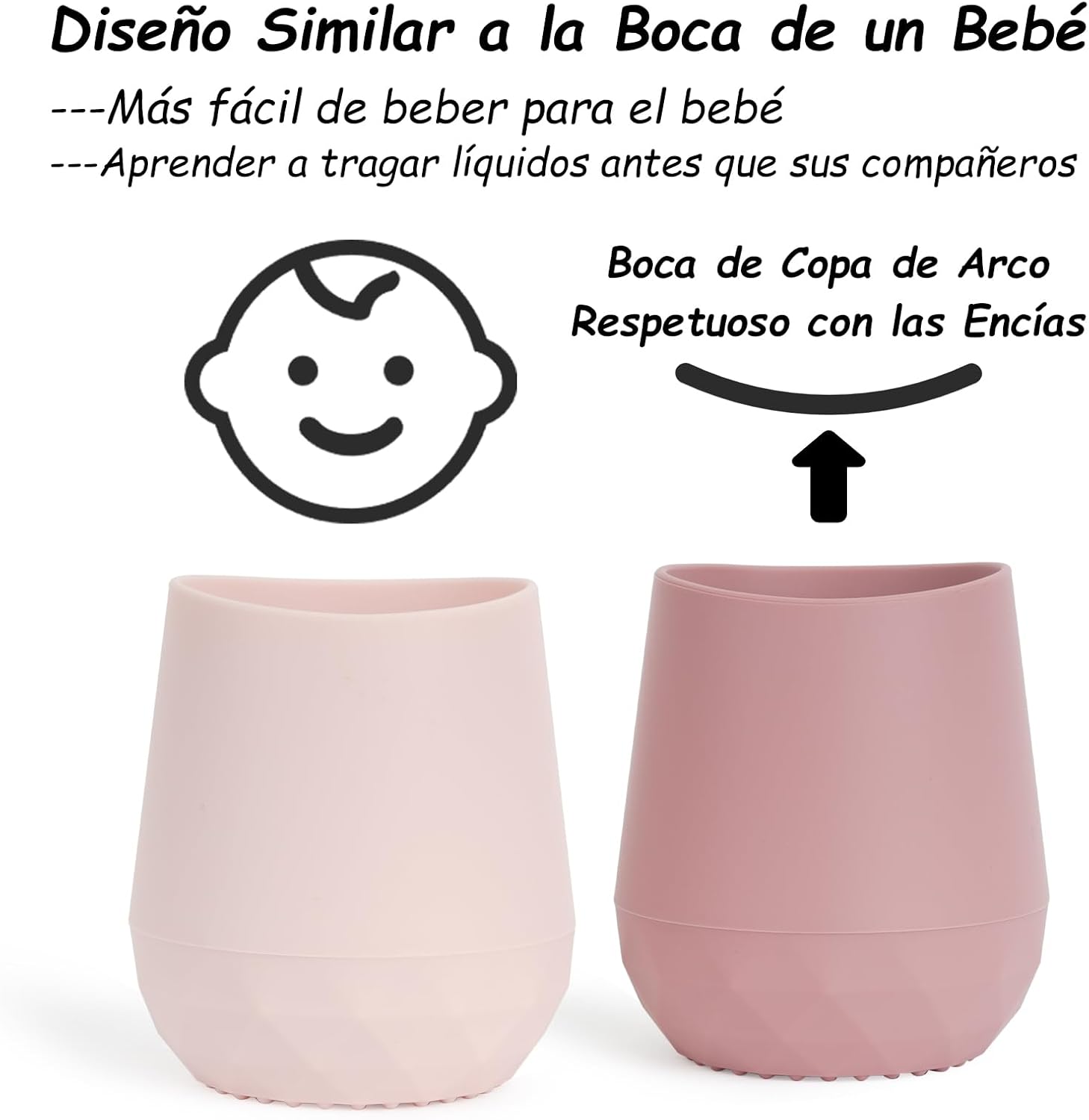 Imagen del producto - Seposeve Vaso Aprendizaje Bebe Silicona, Paquete de 2 Vaso Agua Bebe para 6-12 meses, Botella Agua Bebe 1-2 año, Tiny Open Vaso Antiderrame Bebe, con Marcas de Capacidad, Rosa Morado