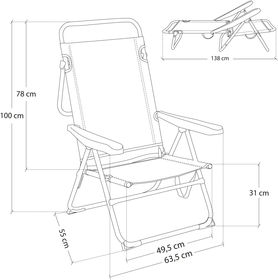 Imagen del producto - LOLAhome Silla de Playa Alta Plegable y reclinable de 4 Posiciones de Aluminio y textileno Aguamarina de 62x55x100 cm