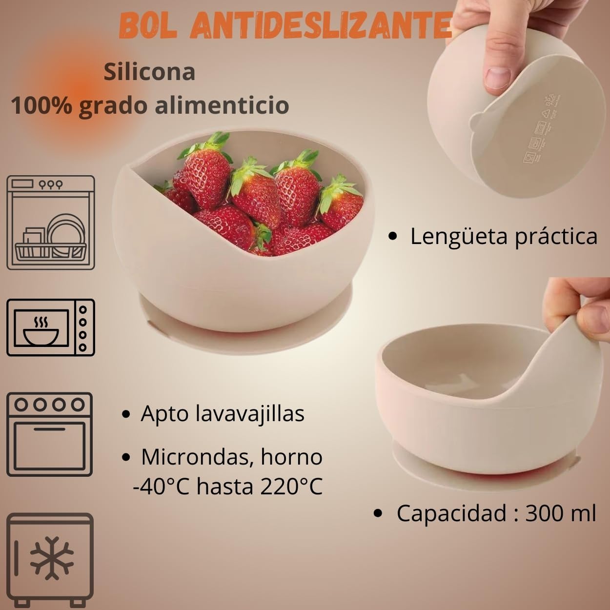 Imagen del producto - FlexiTot – Vajilla Bebe Silicona, 9 Piezas, Libre de BPA, Incluye Plato Con Ventosa, Vaso Antiahogo, Juego Cubiertos Aprendizaje Bebe mini, Bol y Babero Silicona. Regalo chupete fruta. Color beige