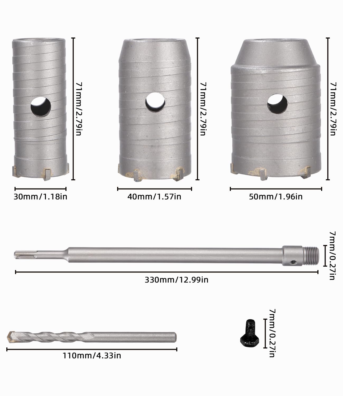 Imagen del producto - Juego de Brocas Hormigon Con 350 mm es SDS Plus Mango Barra de Conexión con 30 40 50 mm Corona Hormigon para Perforar Agujeros en Bloques de Hormigón Cemento Paredes de Piedra