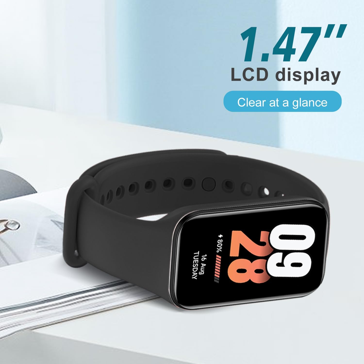 Imagen del producto - Mi Band 8 Active-Pantalla AMOLED 1,47 Pulgadas Resistente al Agua 50 Modos de Ejercicio monitorización de la frecuencia Cardiaca,14 días de duración de la batería 100 Divertidas interfaces de Reloj