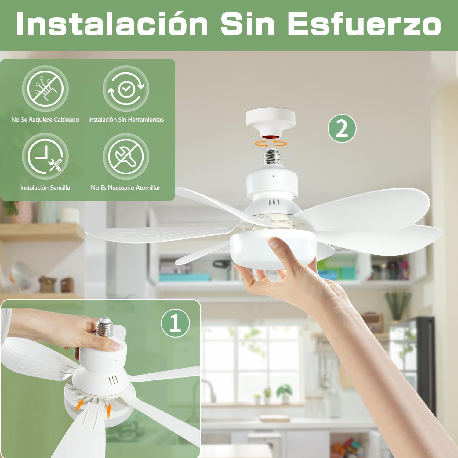 Imagen del producto - Airwit 52cm Silencioso Ventilador de Techo con Luz LED y Mando, 40W Lampara Ventilador Techo con Casquillo E27, Pequeño Ventilador Techo Luz Regulable para Dormitorio, 6 Aspas, 3 Velocidades