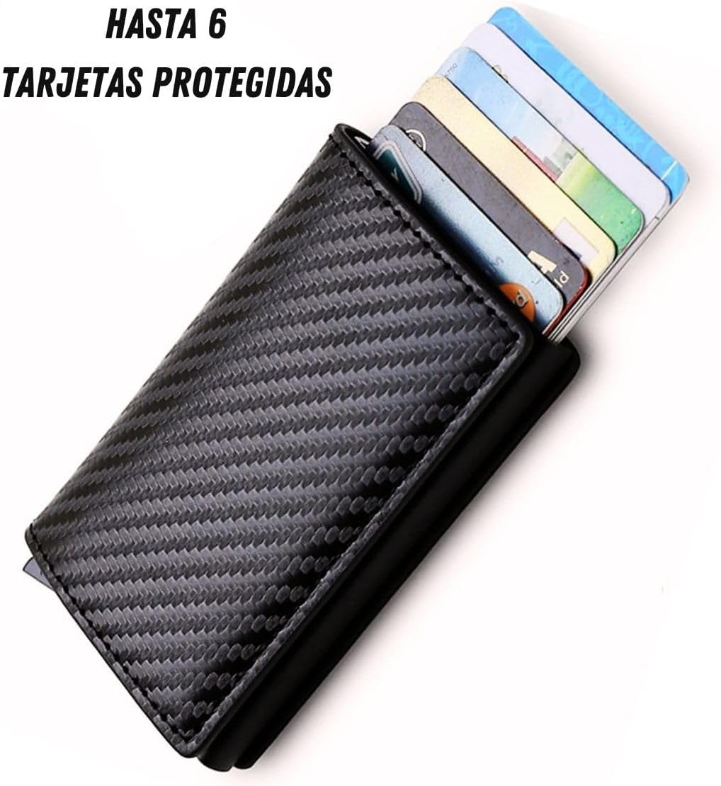 Cartera Tarjetero automático Ligero protección RFID para Tarjetas de Crédito/Débito | Billetera Minimalista Hombre y Mujer | Organizador Compacto | Bloqueo RFID | Diseño Elegante (Negro)