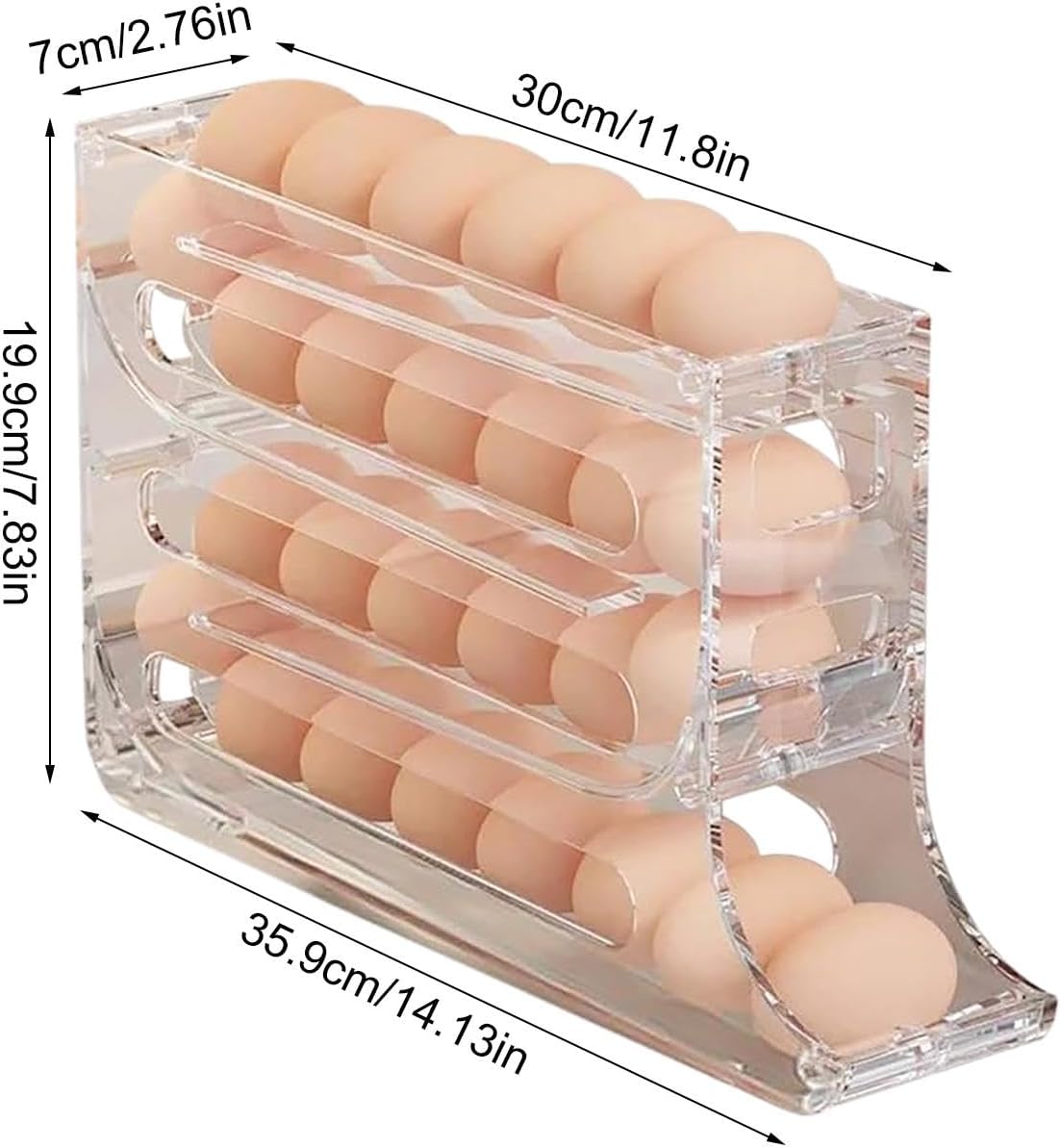 Imagen del producto - Dispensador de huevos para frigorífico | Huevera de 4 niveles para frigorífico | 2024 Nuevo organizador automático de huevos con ruedas | Estante apilable para almacenamiento de huevos que ahorra