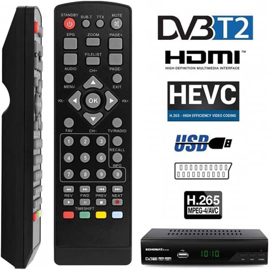 Imagen del producto - Decodificador TDT HD 2024,Sintonizador TDT HD,Receptor TDT HD,Decodificador DVB-T2,HD 1080P H265 HEVC Principal 10 bit,Soporta ETHERNET/USB WiFi/Proyector/Dolby/PVR/Funciones Multimedia