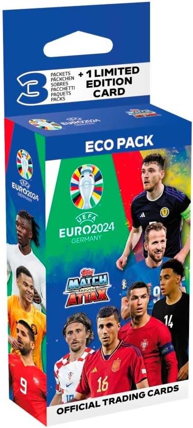 Imagen del producto - Topps Euro 2024 Match Attax Oficial - Mega Multipack - Contiene 32 Cartas Euro 2024 Match Attax más 2 Cartas Limited Edition aleatorias.