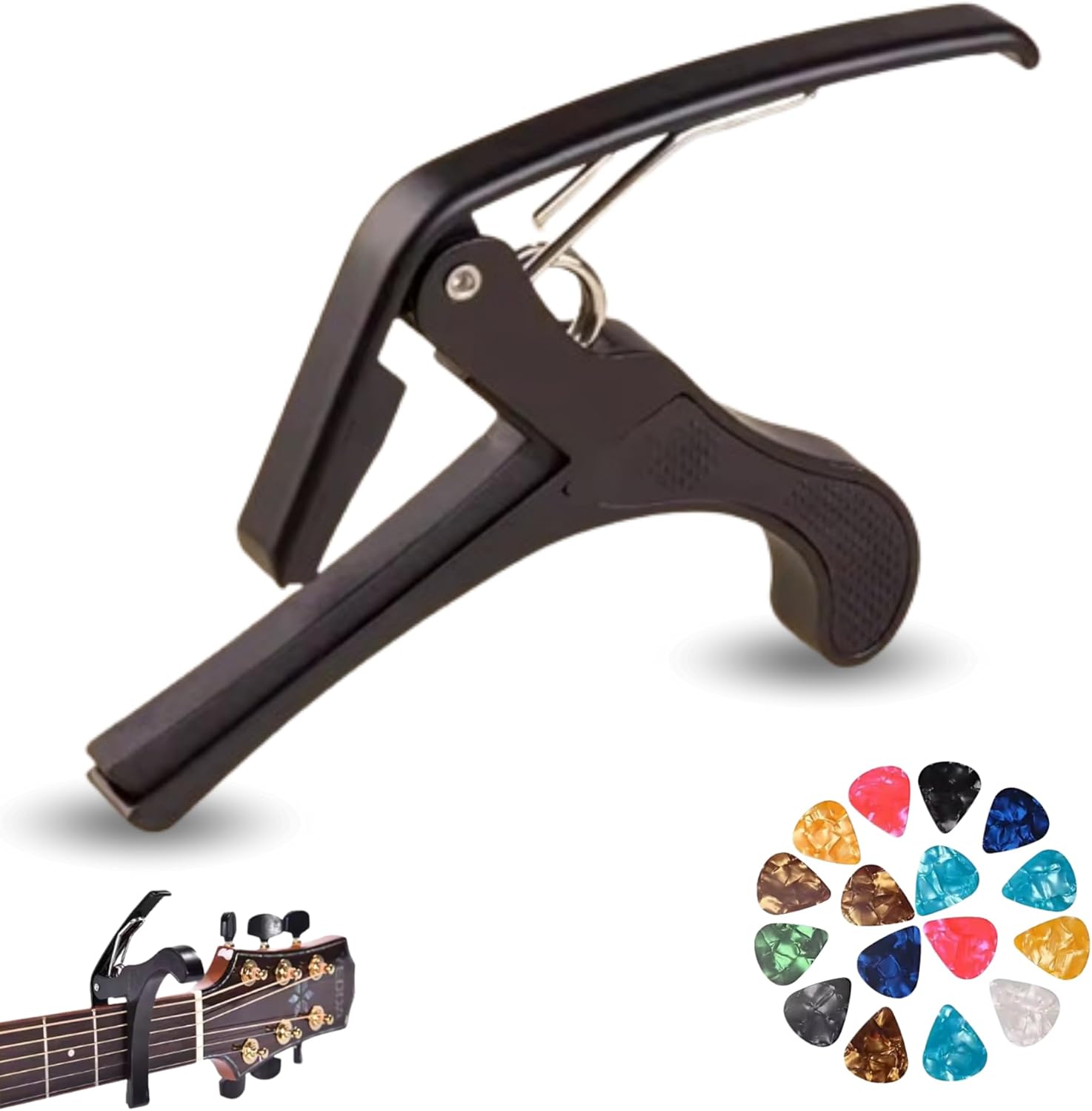 PRISMIA Cejilla de Guitarra Española y Púas - El Accesorio Ideal para Tu Guitarra Acústica, Eléctrica y Ukelele