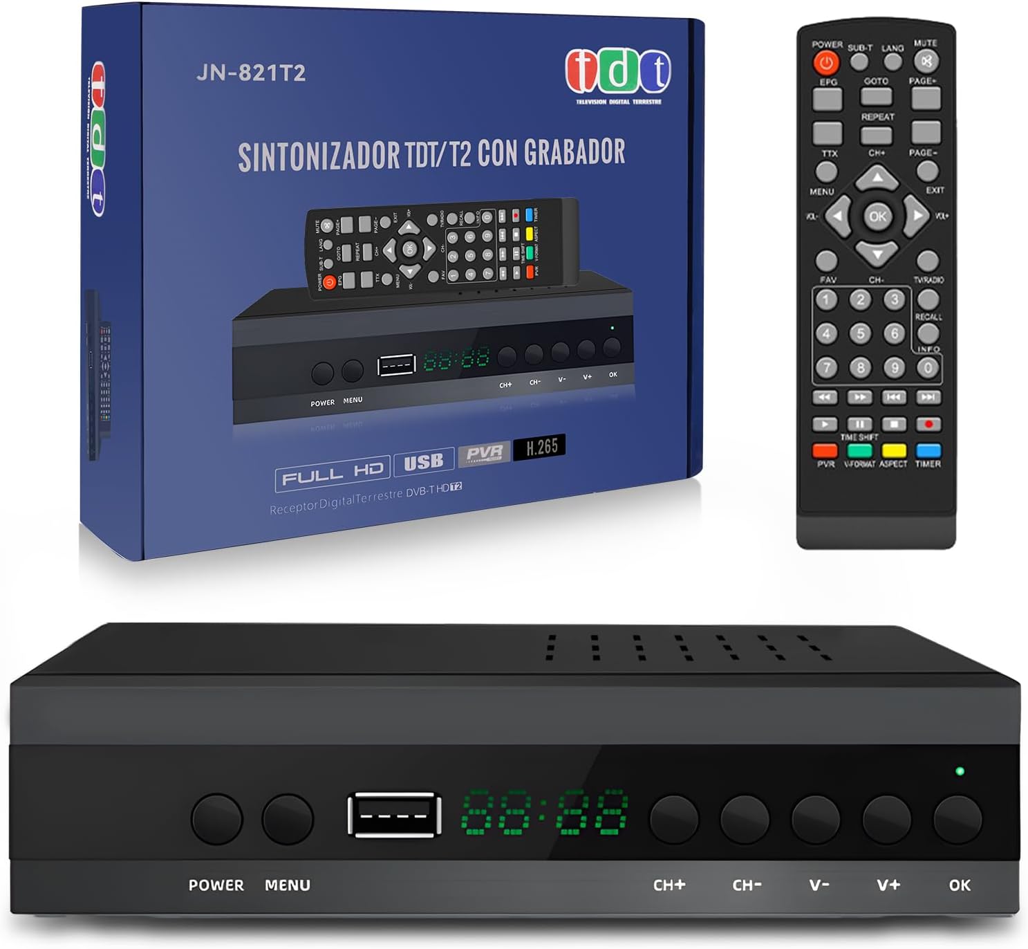 Decodificador TDT HD Español - Sintonizador DVB-T2 H265 HEVC con PVR y USB