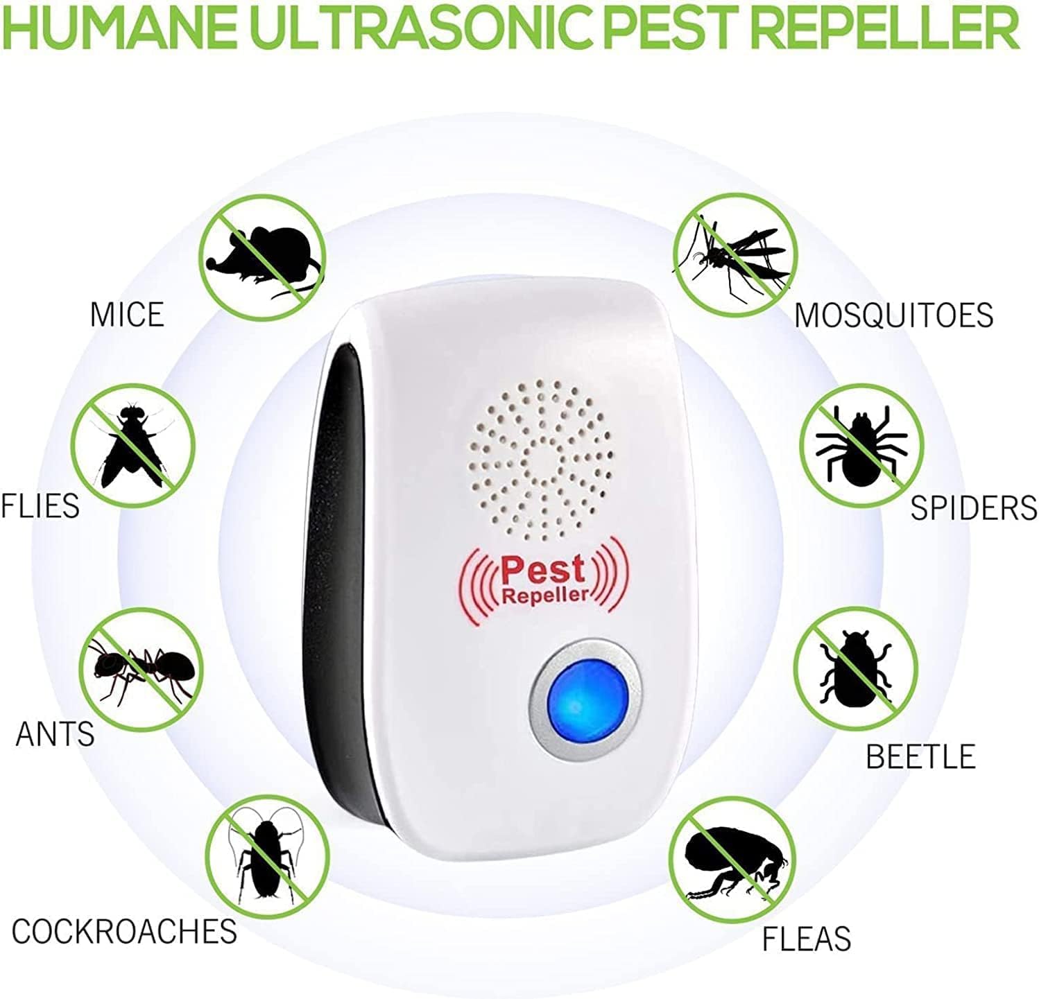 Imagen del producto - Repelente Ultrasónico de Plagas, 6 Pack Electrónico Repelente Mosquitos Control de Plagas, Repelente Ultrasónico Mosquitos para Anti Mosquitos, Moscas, Ratones, Cucarachas, Arañas, Roedores