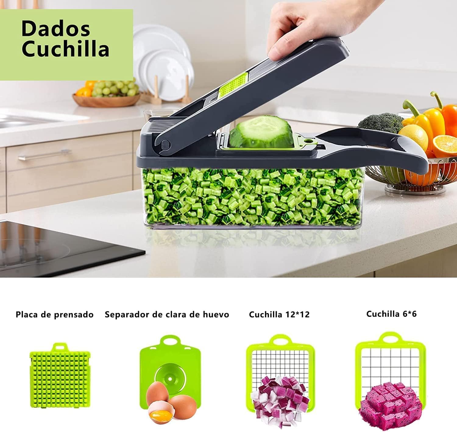 Imagen del producto - mandolina de cocina, cortador de verdura, rallado de verduras, accesorios de cocina, 8 accesorios cortador, Apto lavavajillas, accesorios cocina