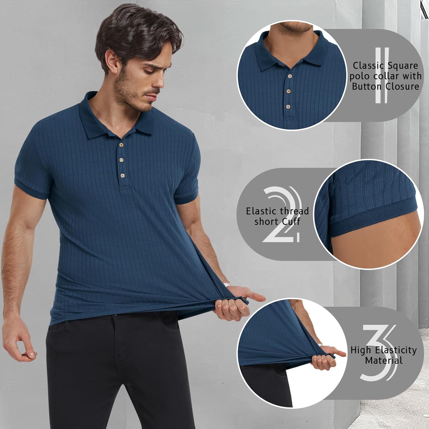 Imagen del producto - TOMEEK Polo Hombre Manga Corta Button Placket Polo Shirt Classic Polos de Golf Regular Camiseta Casuales Golf Polo Camisa Hombre Moda Polos Hombre Ropa de Verano T-Shirts