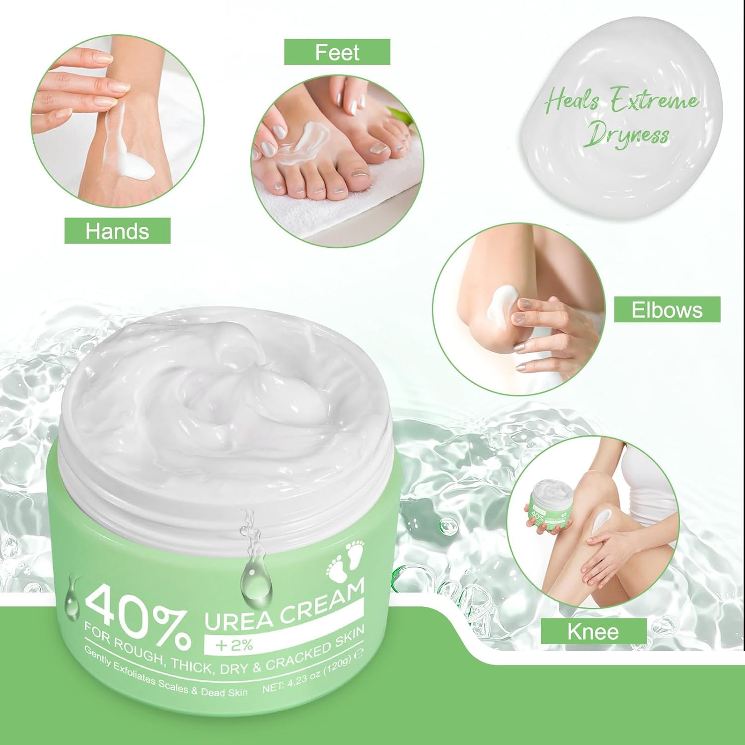 Imagen del producto - Crema Urea, Crema Urea al 40 Por Ciento, con 2% de ácido Salicílico y ácido Hialurónico, árbol de té y Aloe Vera Para una Hidratación Profunda, Para Pies, Manos, Talones, Codos, Uñas y Rodillas