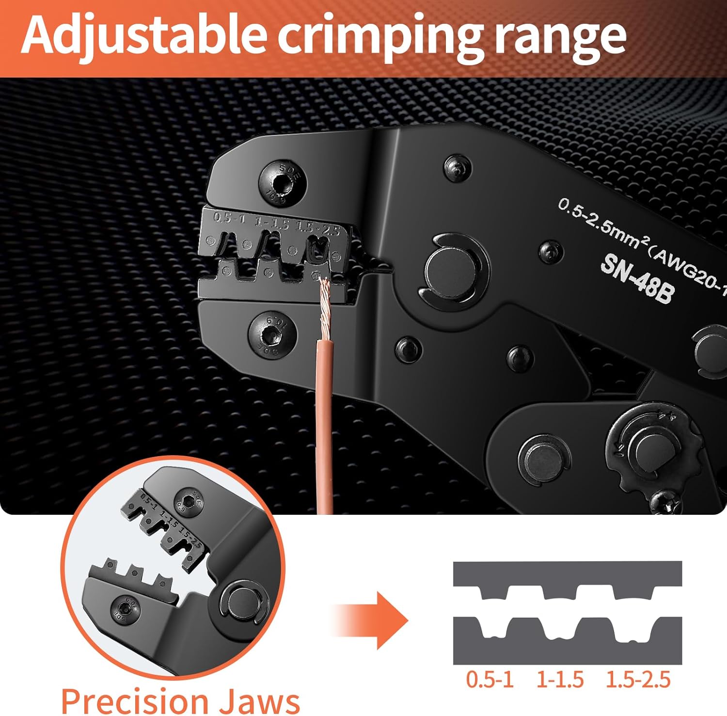 Imagen del producto - PotentForce Crimpadora terminales eléctricos 0.5-2.5mm²(AWG20-13),con 300 juegos de Terminales eléctricos planos,Alicates de crimpar para tres tamaños de Terminales cables eléctricos