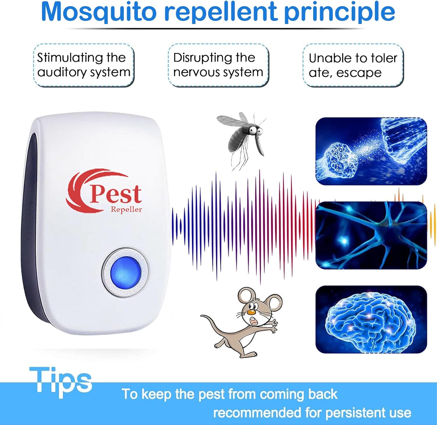 Imagen del producto - Repelente Ultrasónico de Plagas, 4 Pack Electrónico Repelente Mosquitos, Repelente Ultrasónico Anti Mosquitos, Insectos Control Interiores para Insectos Moscas Cucarachas Arañas Roedores