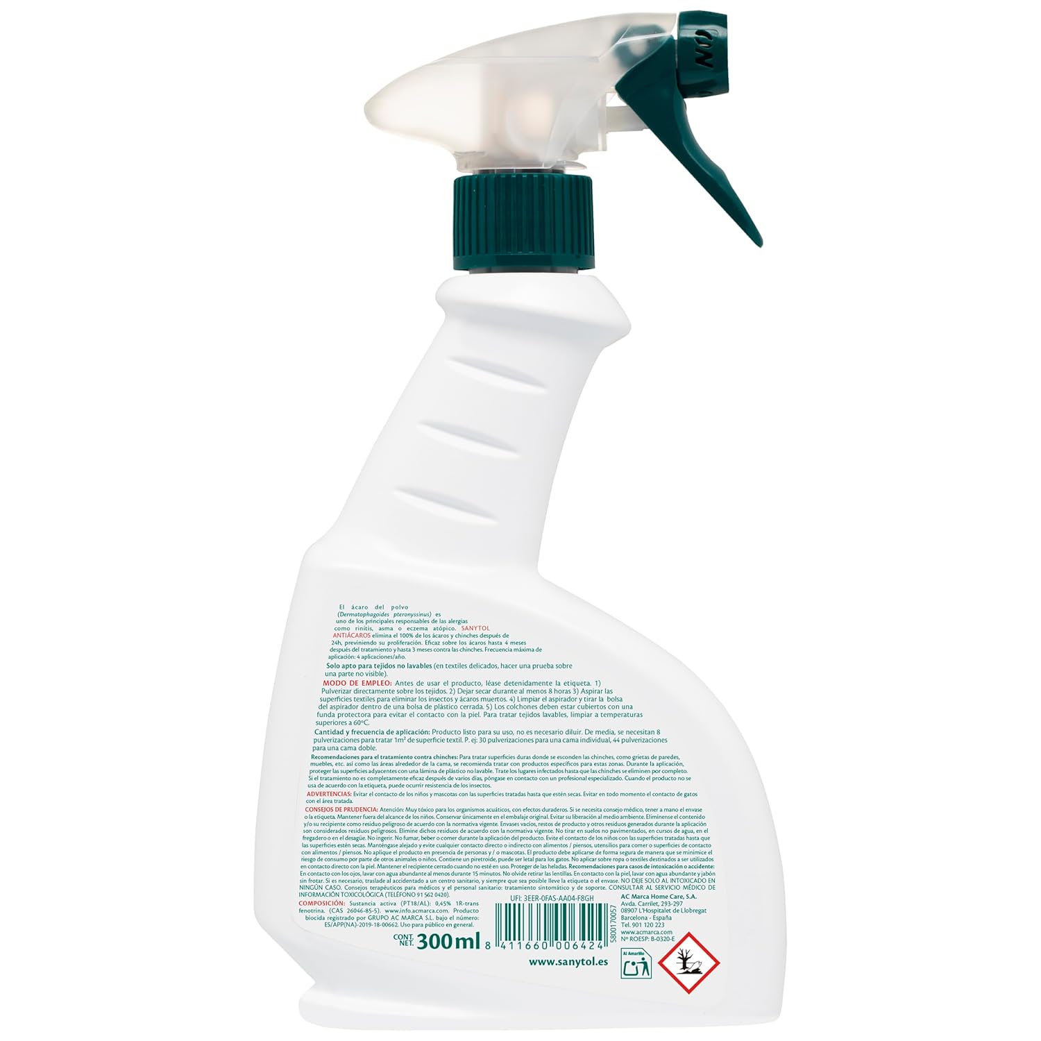 Imagen del producto - Sanytol - Antiácaros Spray 300 ml, Mata Ácaros y Chinches en Tejidos no Lavables, Ideal para Colchón, Sofás, Alfombras y Otros Textiles no Lavables - Pack de 3 x 300 ml = 900 ml