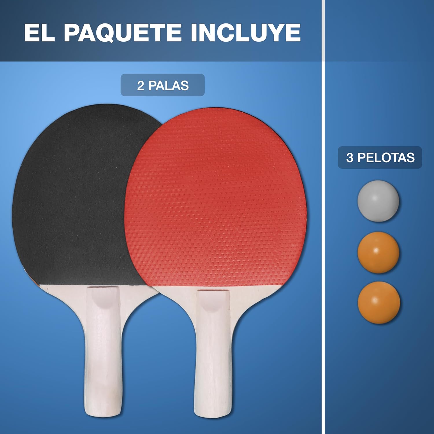 Imagen del producto - BuMart - Set de Palas Ping Pong 2 + 3 Pelotas de Ping Pong Basicas - Raquetas Ping Pong de Madera y Goma para Principiates