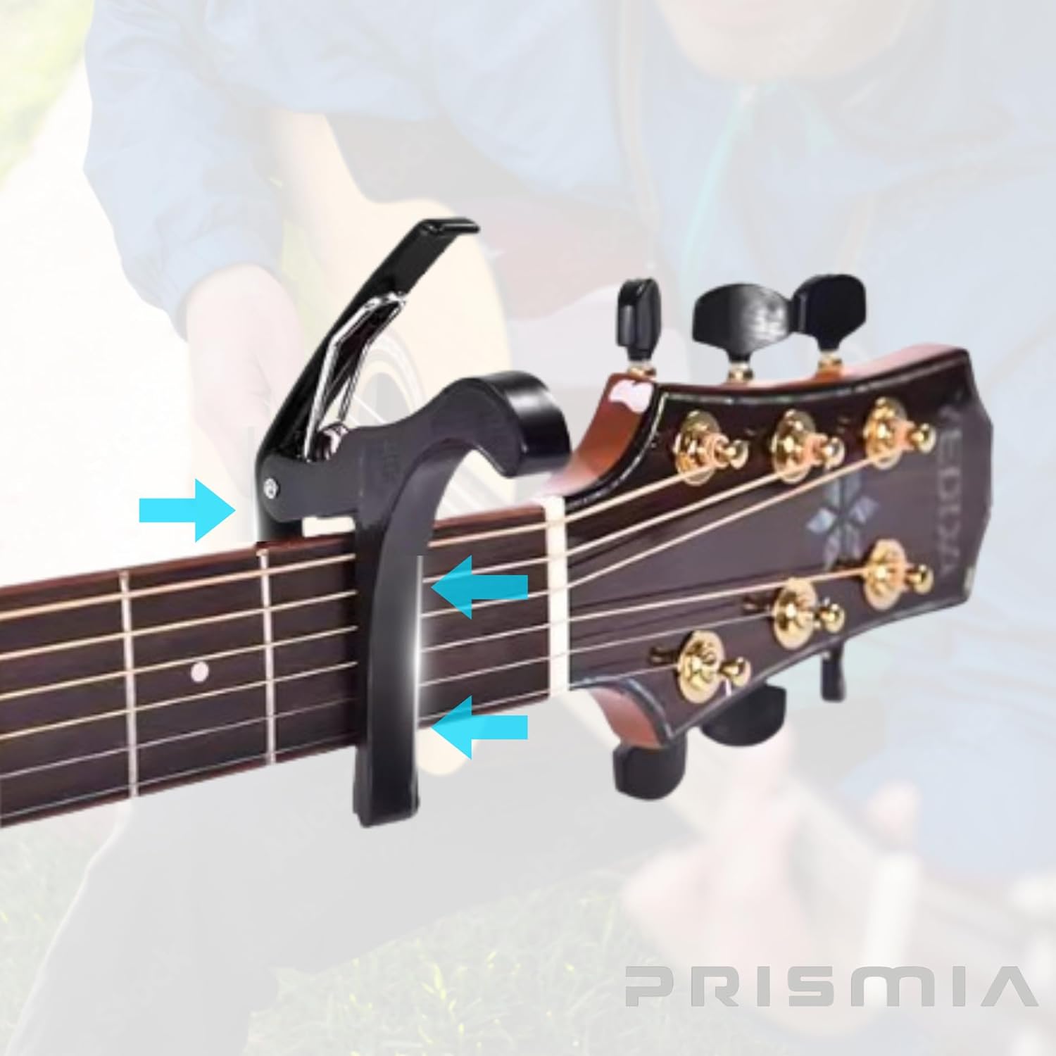 Imagen del producto - PRISMIA Cejilla Guitarra Española + 5 Púas - Capo para Guitarra - Cejilla Guitarra Acustica, Electrica, Flamenco, Ukelele - Guitar Capo - Accesorios Guitarra Española