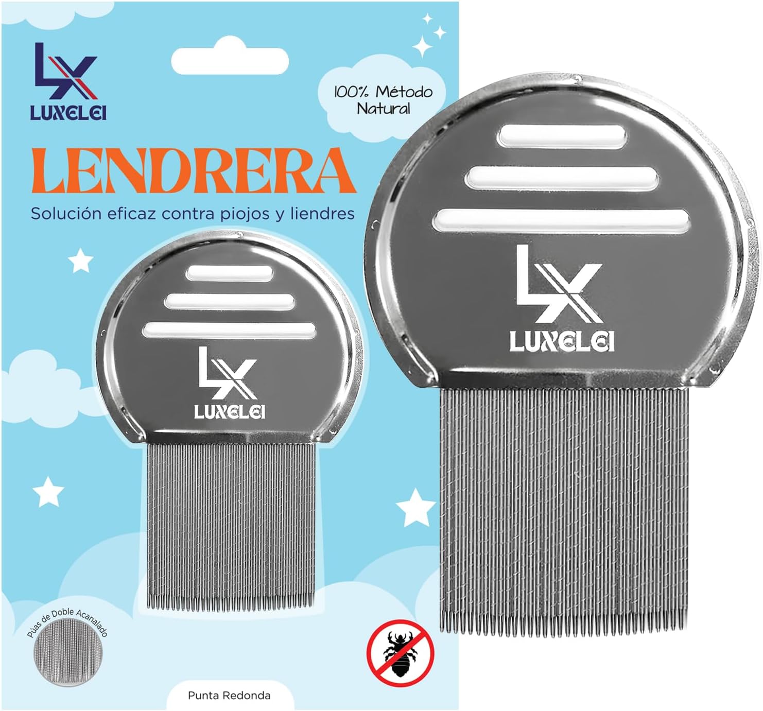 LUXELEI – Liendrera Profesional de Acero Inoxidable para Piojos y Liendres – Eficaz para Todo Tipo de Cabellos