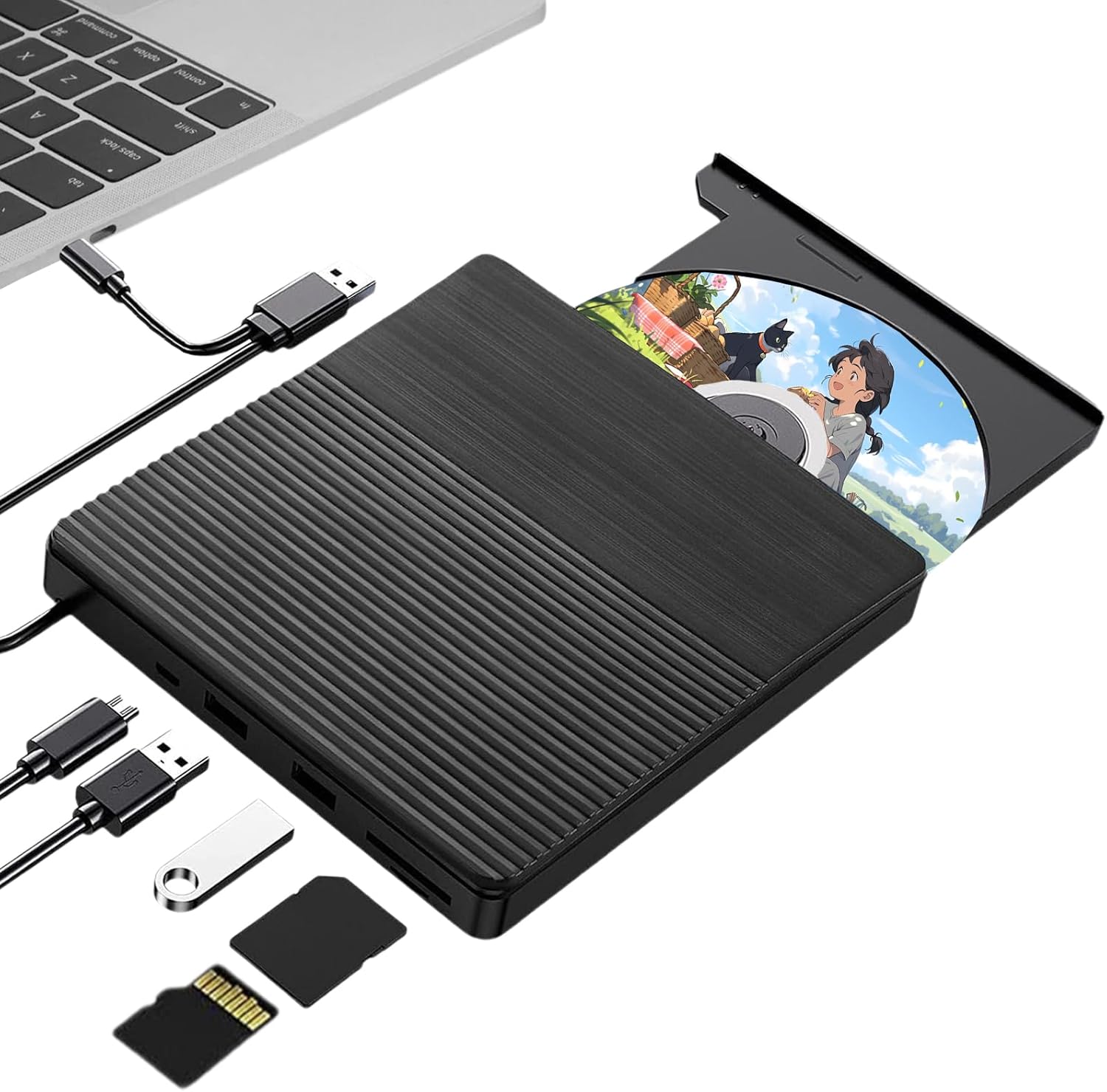 Unidad Óptica Externa Multifunción 5 en 1 para Laptop - Graba y Reproduce CDs y DVDs con Conectividad USB 3.0 y Tipo C