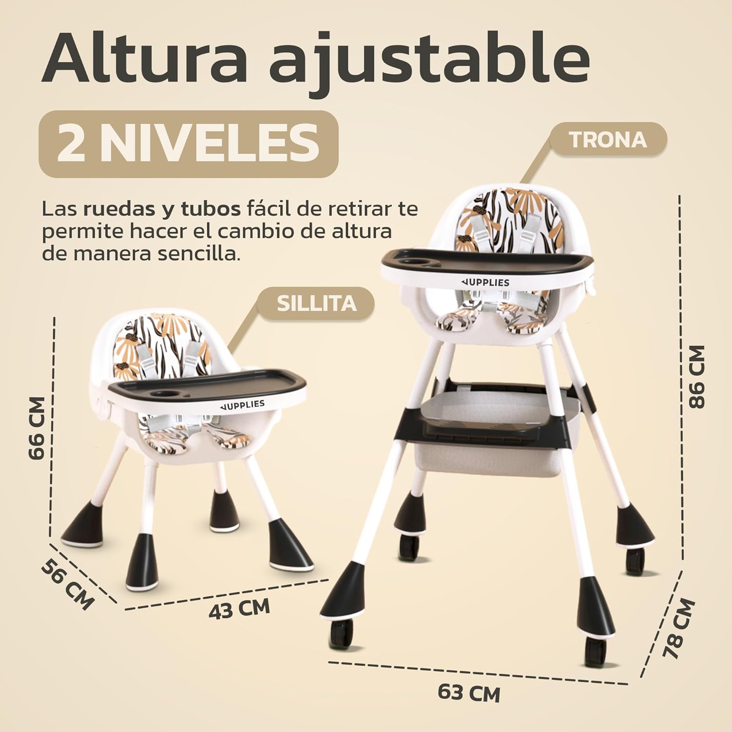 Imagen del producto - JUPPLIES Tronas de Bebe - Trona de Bebe Evolutiva 2 en 1 con Doble Bandeja y Arnés con 5 Puntos - Silla de Comer Portatil para Bebe hasta 30kg - High Chair Cadeira Bebe Refeições (Verde)